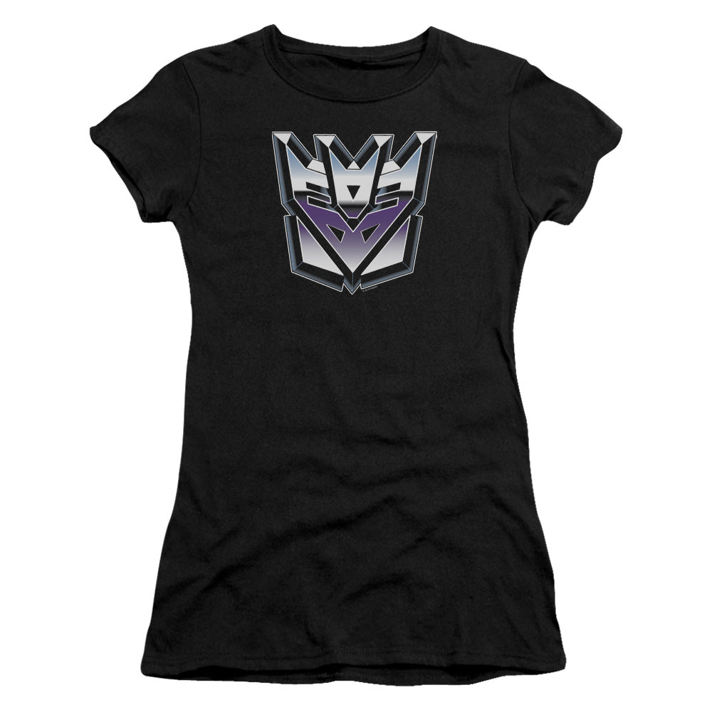 Transformers Decepticon Airbrush Logo Junior Sheer Cap Sleeve Womens T Shirt Black