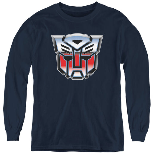 Transformers Autobot Airbrush Logo Long Sleeve Kids Youth T Shirt Navy Blue