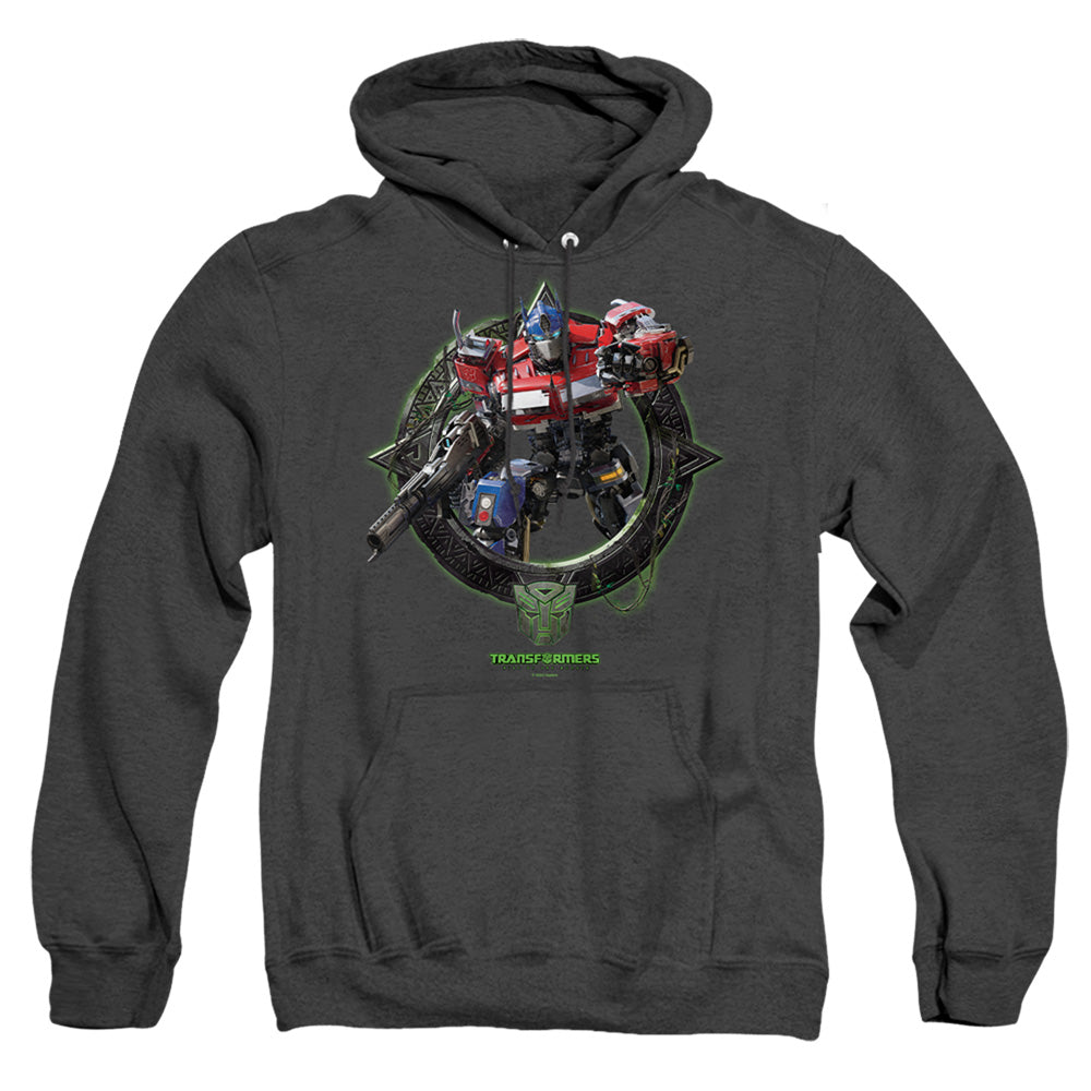 Transformers Optimus Prime Circle Frame Mens Heather Hoodie Black