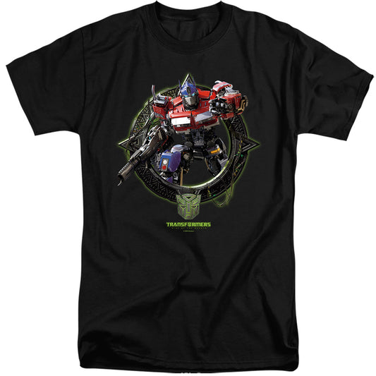 Transformers Optimus Prime Circle Frame Mens Tall T Shirt Black