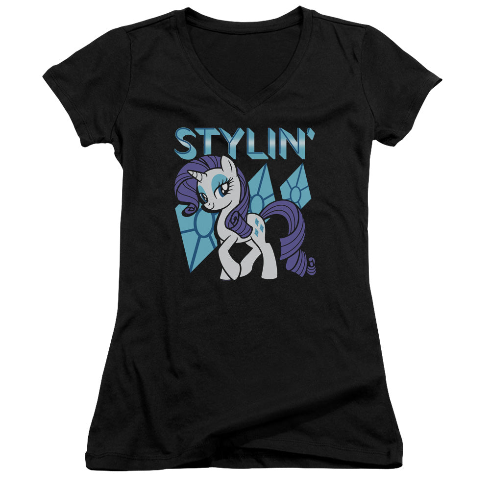 My Little Pony Tv Stylin Junior Sheer Cap Sleeve V-Neck Womens T Shirt Black