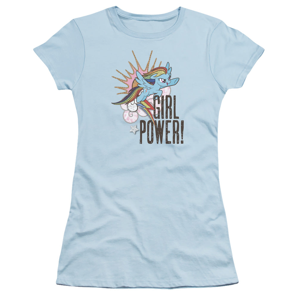 My Little Pony Tv Girl Power Junior Sheer Cap Sleeve Womens T Shirt Light Blue
