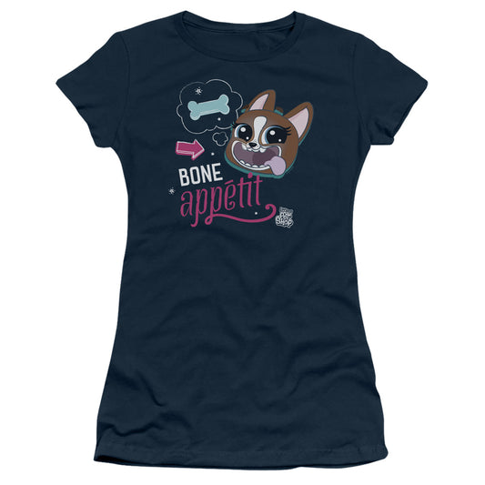 Littlest Pet Shop Bone Appetit Junior Sheer Cap Sleeve Womens T Shirt Navy