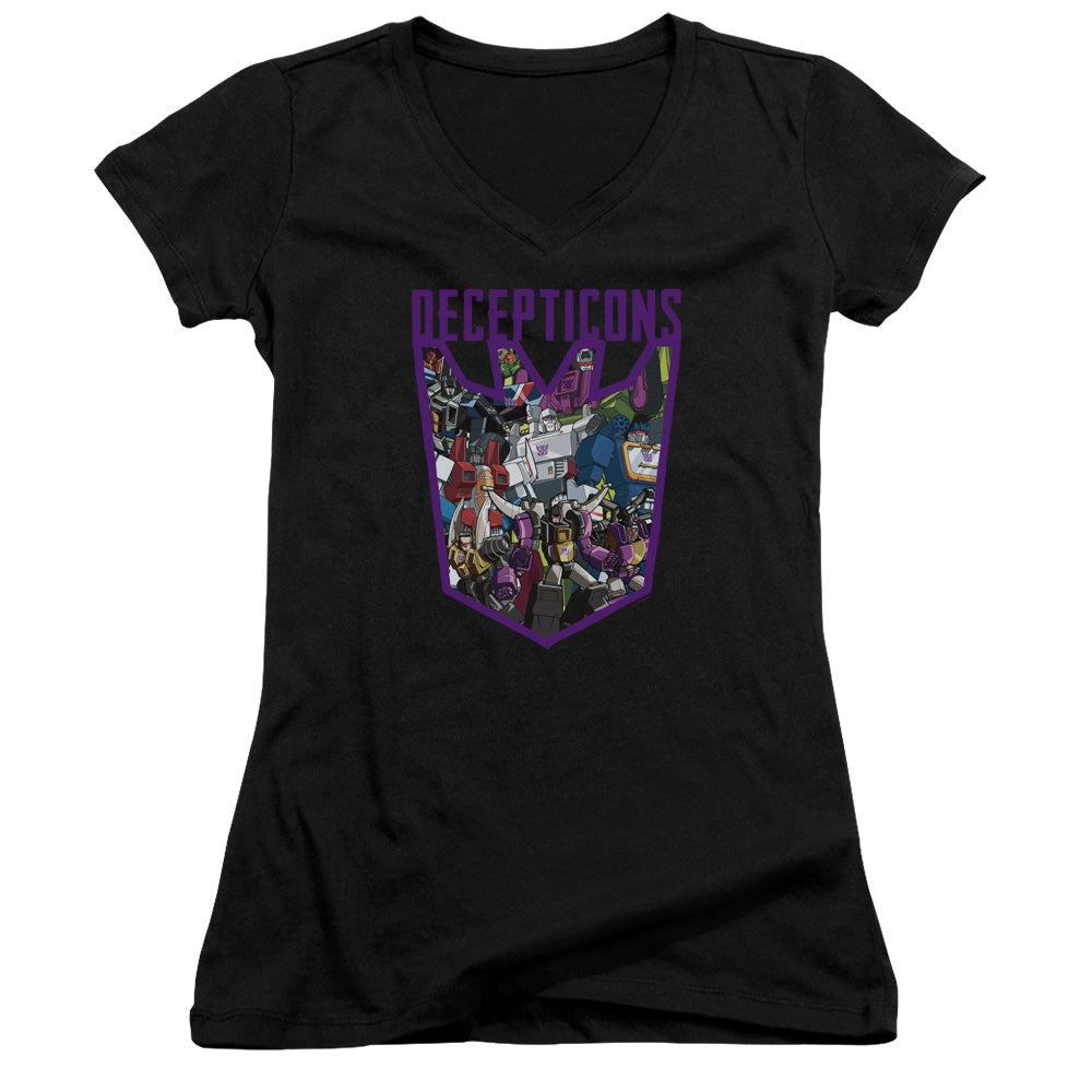 Transformers Decepticon Collage Junior Sheer Cap Sleeve V-Neck Womens T Shirt Black