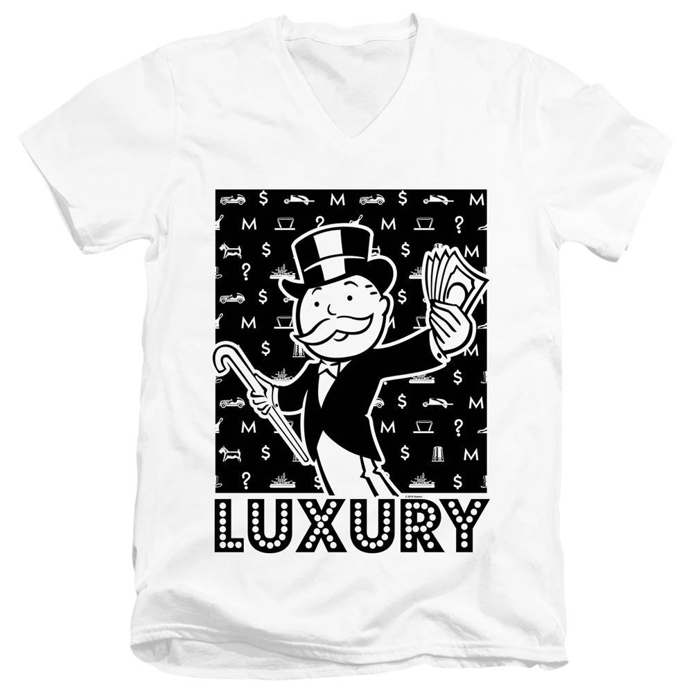 Monopoly Luxury Mens Slim Fit V-Neck T Shirt White