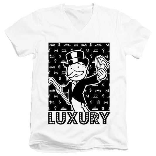 Monopoly Luxury Mens Slim Fit V-Neck T Shirt White