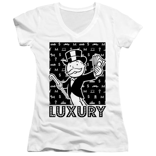 Monopoly Luxury Junior Sheer Cap Sleeve V-Neck Womens T Shirt White