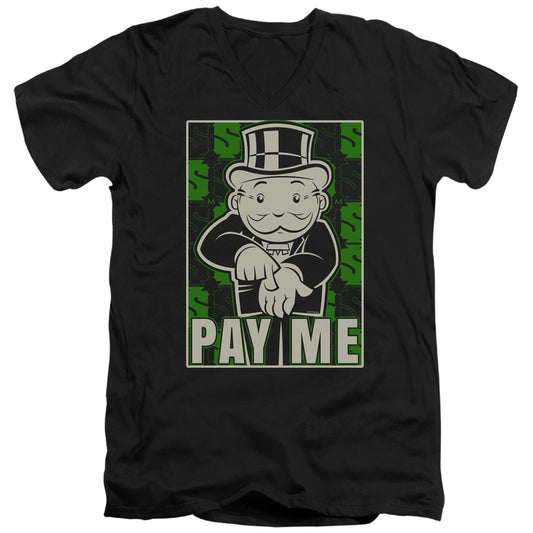 Monopoly Pay Me Mens Slim Fit V-Neck T Shirt Black