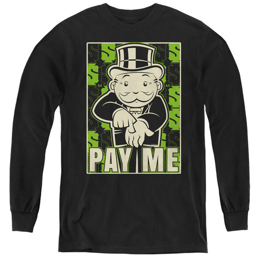 Monopoly Pay Me Long Sleeve Kids Youth T Shirt Black