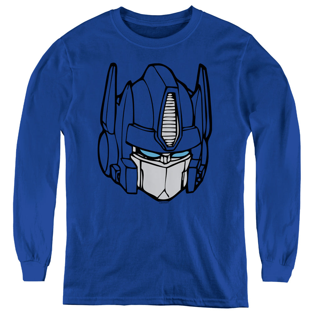 Transformers Optimus Head Long Sleeve Kids Youth T Shirt Royal Blue