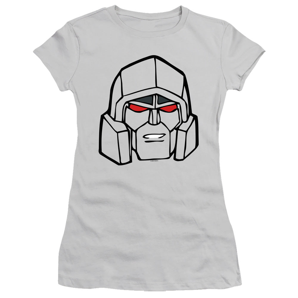 Transformers Megatron Head Junior Sheer Cap Sleeve Womens T Shirt Silver