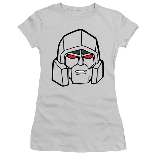 Transformers Megatron Head Junior Sheer Cap Sleeve Womens T Shirt Silver