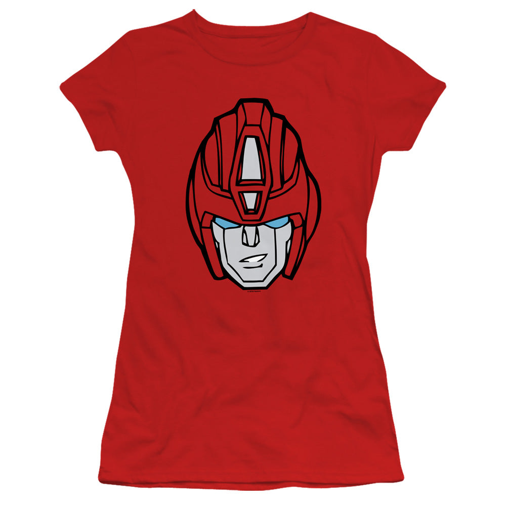 Transformers Hot Rod Head Junior Sheer Cap Sleeve Womens T Shirt Red