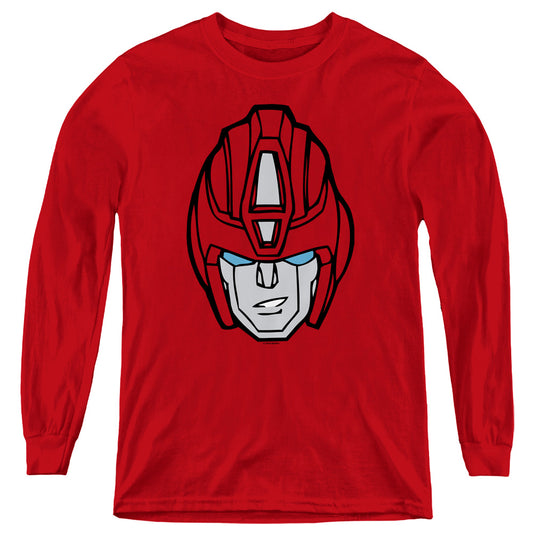 Transformers Hot Rod Head Long Sleeve Kids Youth T Shirt Red