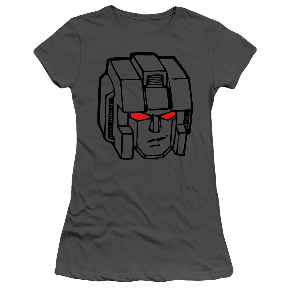 Transformers Starscream Head Junior Sheer Cap Sleeve Womens T Shirt Charcoal