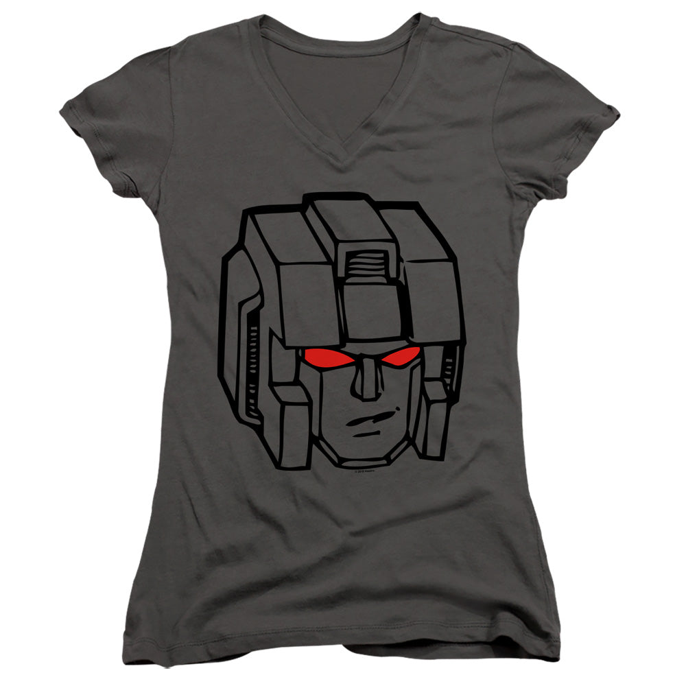 Transformers Starscream Head Junior Sheer Cap Sleeve V-Neck Womens T Shirt Charcoal