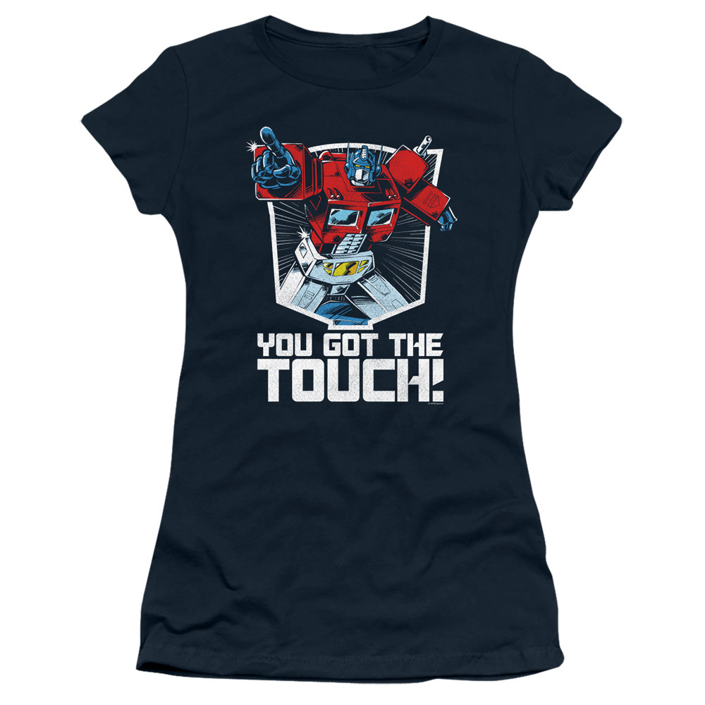 Transformers You Got the Touch Junior Sheer Cap Sleeve Womens T Shirt Navy Blue