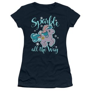 My Little Pony Retro Sparkle All the Way 2 Junior Sheer Cap Sleeve Womens T Shirt Navy Blue