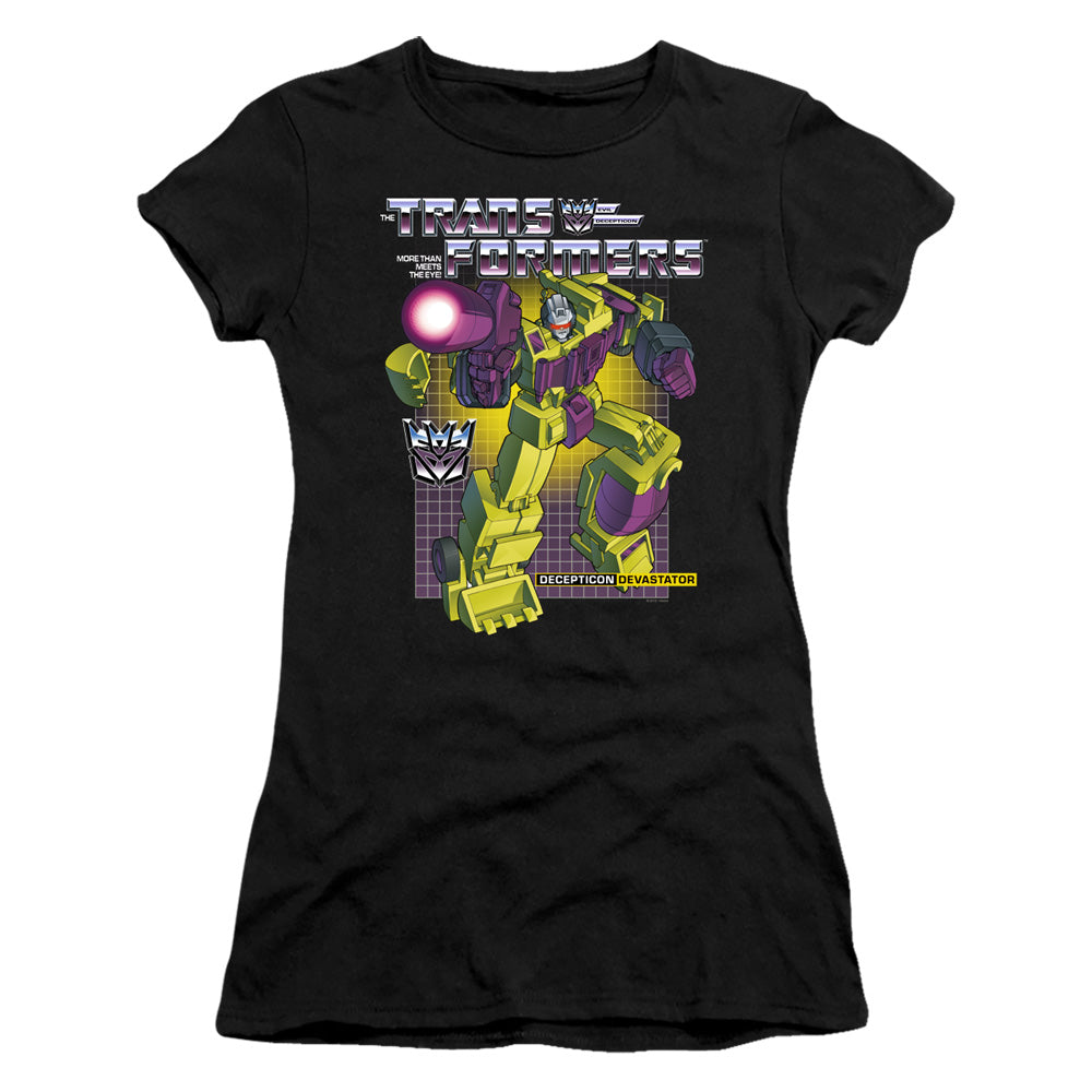 Transformers Devastator Junior Sheer Cap Sleeve Womens T Shirt Black