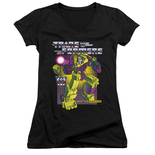 Transformers Devastator Junior Sheer Cap Sleeve V-Neck Womens T Shirt Black