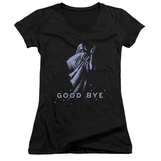 Ouija Good Bye Junior Sheer Cap Sleeve V-Neck Womens T Shirt Black