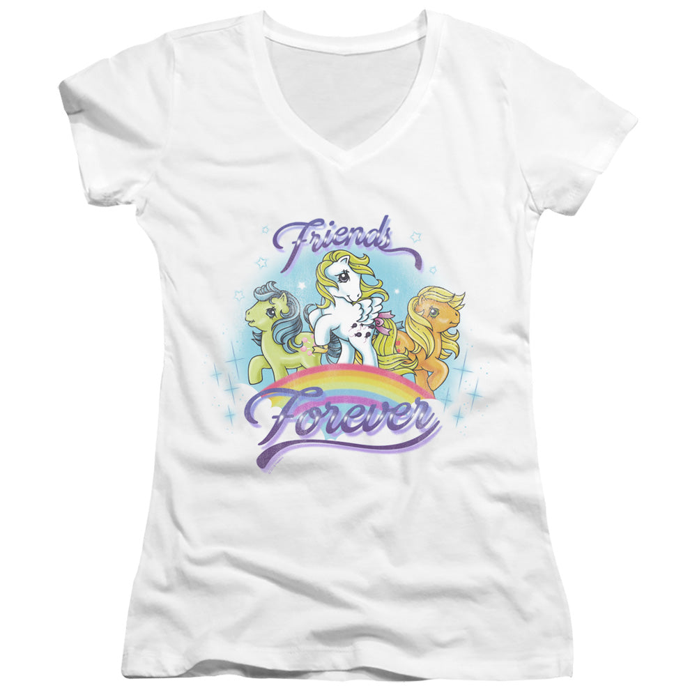 My Little Pony Retro Friends Forever Junior Sheer Cap Sleeve V-Neck Womens T Shirt White