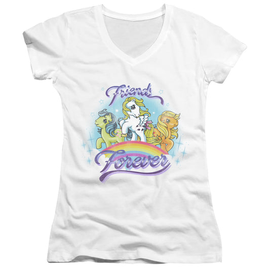 My Little Pony Retro Friends Forever Junior Sheer Cap Sleeve V-Neck Womens T Shirt White