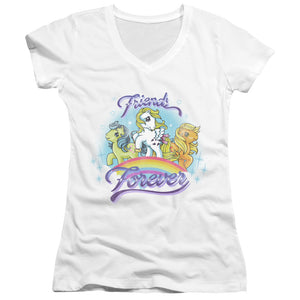My Little Pony Retro Friends Forever Junior Sheer Cap Sleeve V-Neck Womens T Shirt White