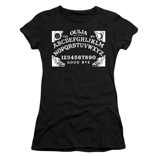 Ouija Board on Black Junior Sheer Cap Sleeve Womens T Shirt Black