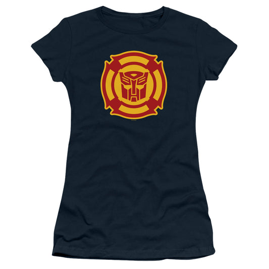 Transformers Rescue Bots Logo Junior Sheer Cap Sleeve Womens T Shirt Navy Blue