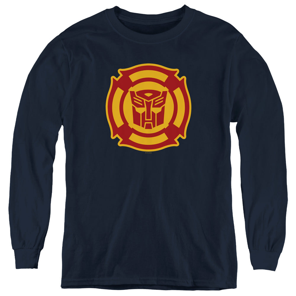 Transformers Rescue Bots Logo Long Sleeve Kids Youth T Shirt Navy Blue