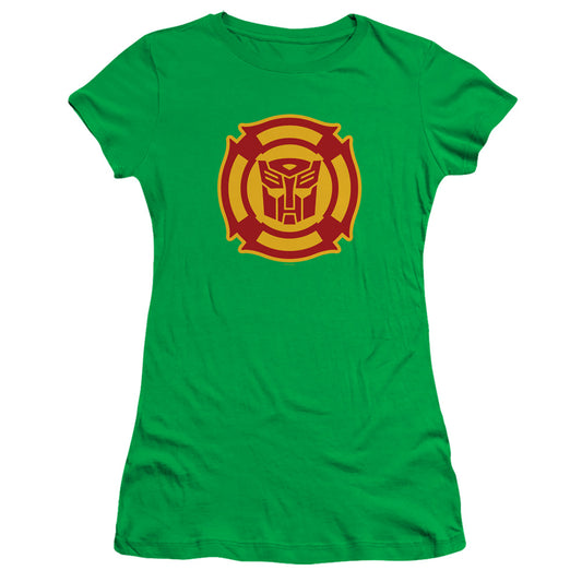 Transformers Rescue Bots Logo Junior Sheer Cap Sleeve Womens T Shirt Kelly Green