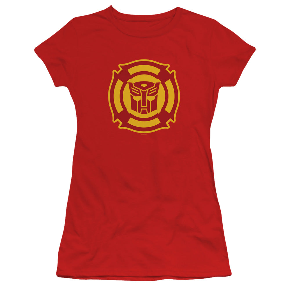 Transformers Rescue Bots Logo Junior Sheer Cap Sleeve Womens T Shirt Red