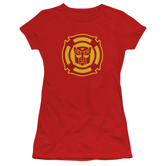 Transformers Rescue Bots Logo Junior Sheer Cap Sleeve Womens T Shirt Red