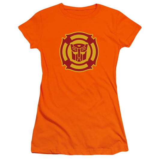 Transformers Rescue Bots Logo Junior Sheer Cap Sleeve Womens T Shirt Orange