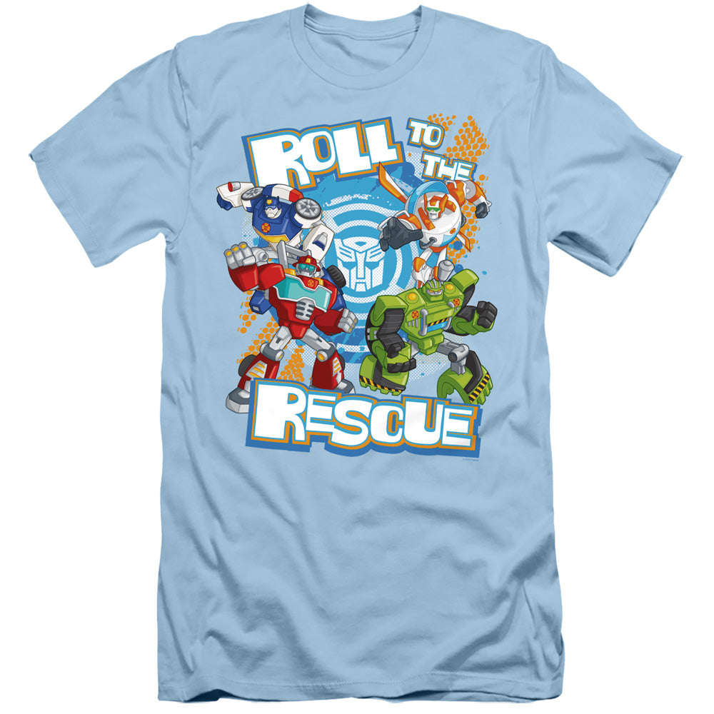 Transformers Roll to the Rescue Slim Fit Mens T Shirt Light Blue