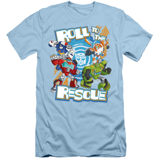 Transformers Roll to the Rescue Slim Fit Mens T Shirt Light Blue