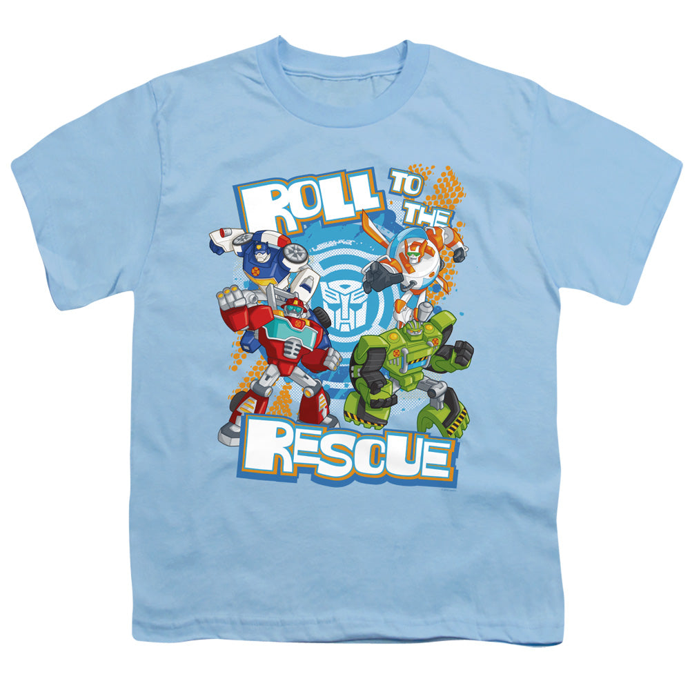 Transformers Roll to the Rescue Kids Youth T Shirt Light Blue