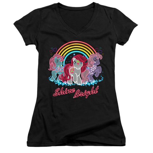 My Little Pony Retro Neon Ponies Junior Sheer Cap Sleeve V-Neck Womens T Shirt Black