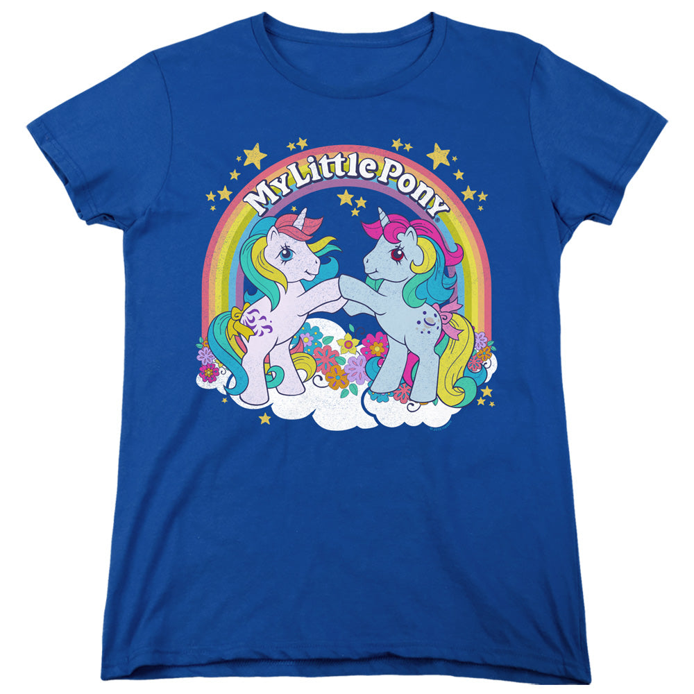 My Little Pony Retro Unicorn Fist Bump Womens T Shirt Royal Blue