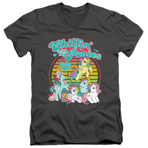 My Little Pony Retro Chillin With My Ponies Mens Slim Fit V-Neck T Shirt Charcoal