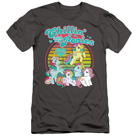 My Little Pony Retro Chillin With My Ponies Slim Fit Mens T Shirt Charcoal