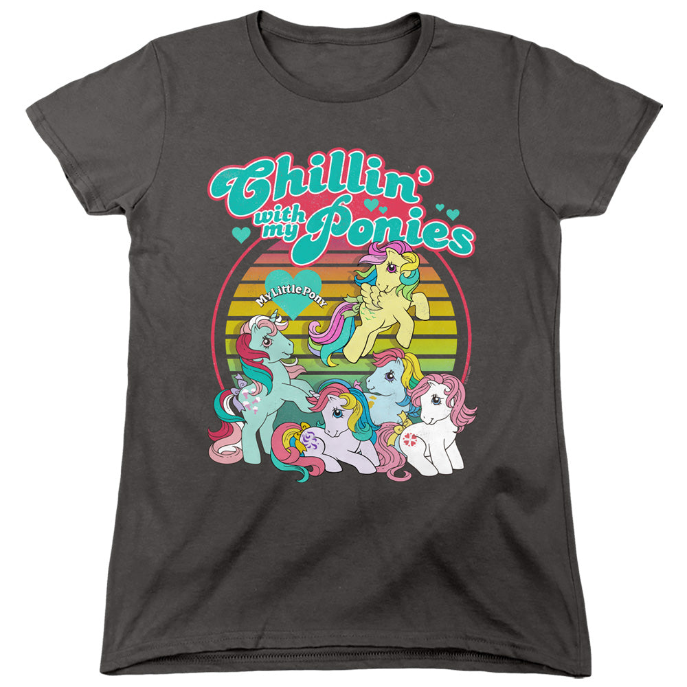 My Little Pony Retro Chillin With My Ponies Womens T Shirt Charcoal