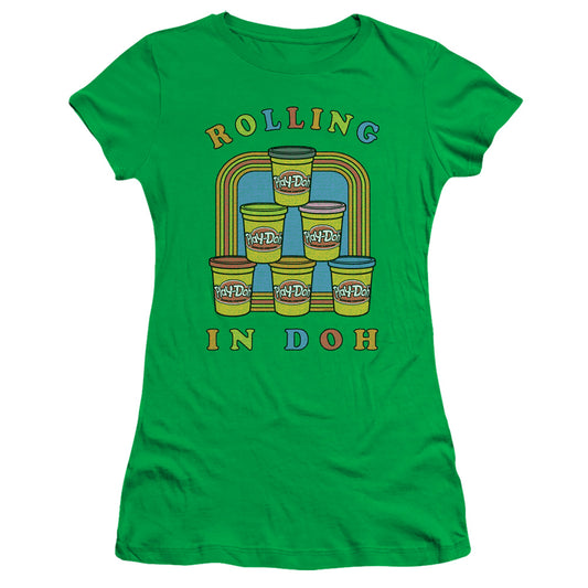 Play Doh Rolling in Doh Junior Sheer Cap Sleeve Womens T Shirt Kelly Green