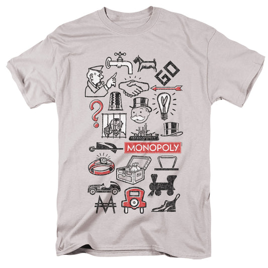 Monopoly Monopoly Icons Mens T Shirt Silver