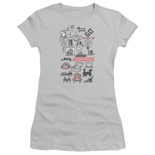 Monopoly Monopoly Icons Junior Sheer Cap Sleeve Womens T Shirt Silver