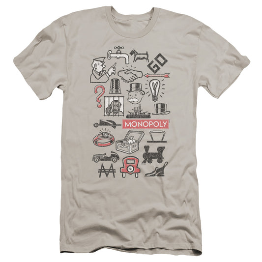 Monopoly Monopoly Icons Premium Bella Canvas Slim Fit Mens T Shirt Silver