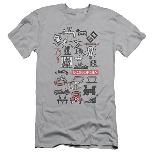 Monopoly Monopoly Icons Slim Fit Mens T Shirt Silver