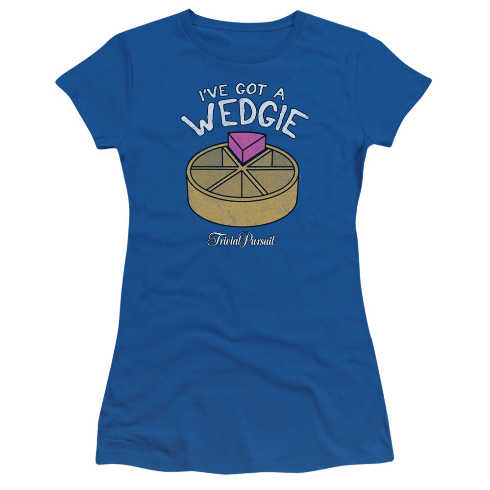 Trivial Pursuit Wedgie Junior Sheer Cap Sleeve Womens T Shirt Royal Blue