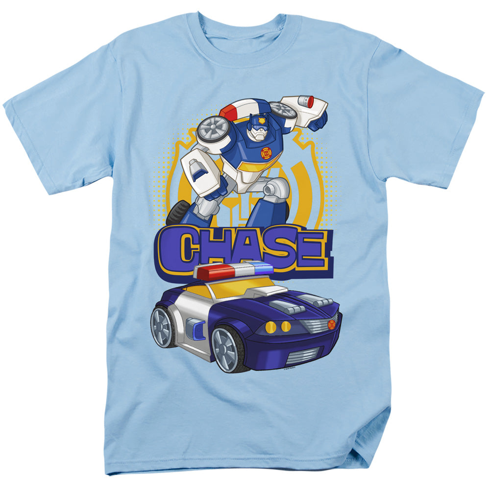 Transformers Chase Mens T Shirt Light Blue